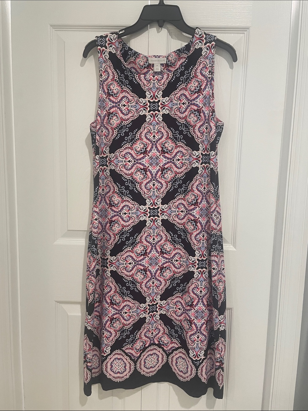 Charter Club Sleeveless Shift Dress in Black & Pink Medallion pattern, size M